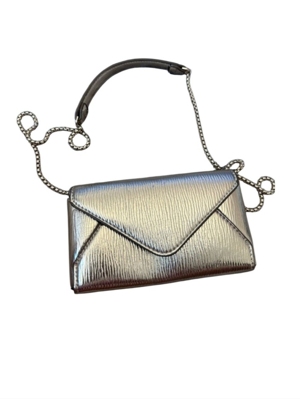 NWOT Zara Metallic Silver Envelope Crossbody Bag with Chain Strap - Picture 4 of 7